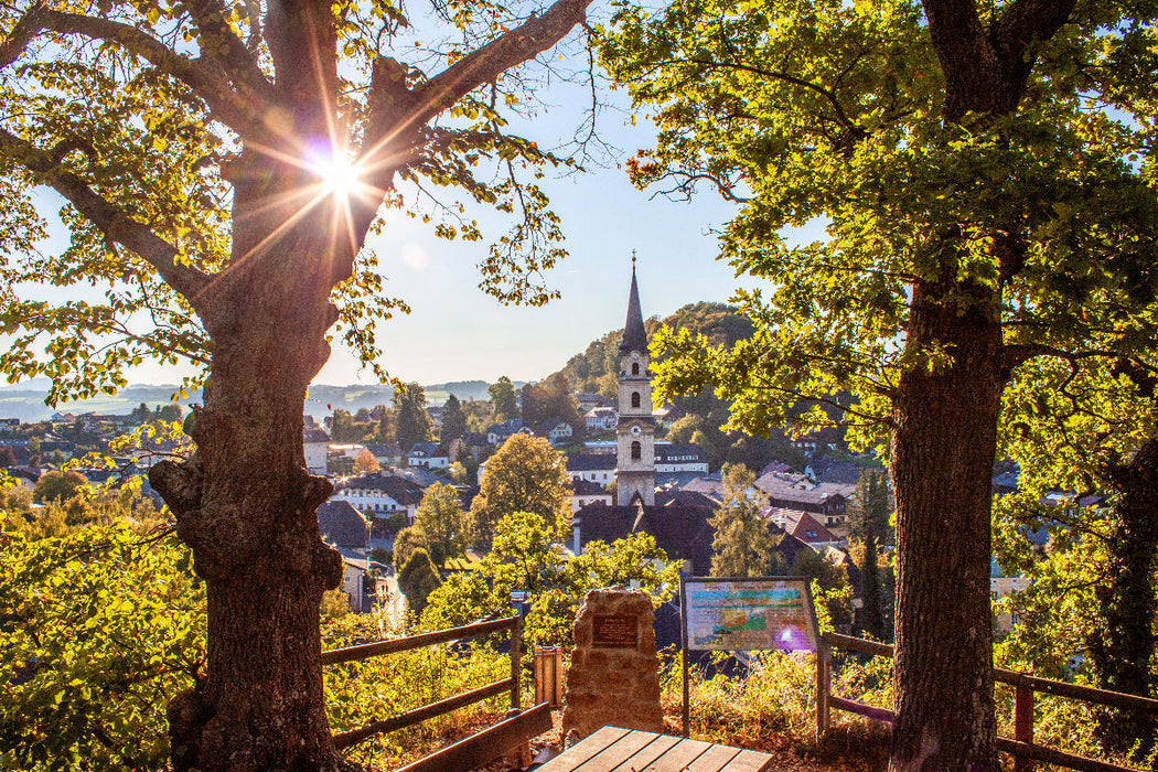 Premium Textil-Leinwand Ausblick vom Schloss Mattsee