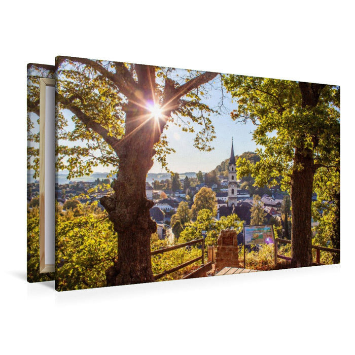 Premium Textil-Leinwand Ausblick vom Schloss Mattsee