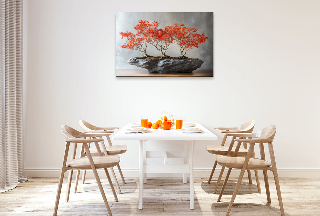 Premium Textil-Leinwand Lebenskunst in Miniatur - Bonsai