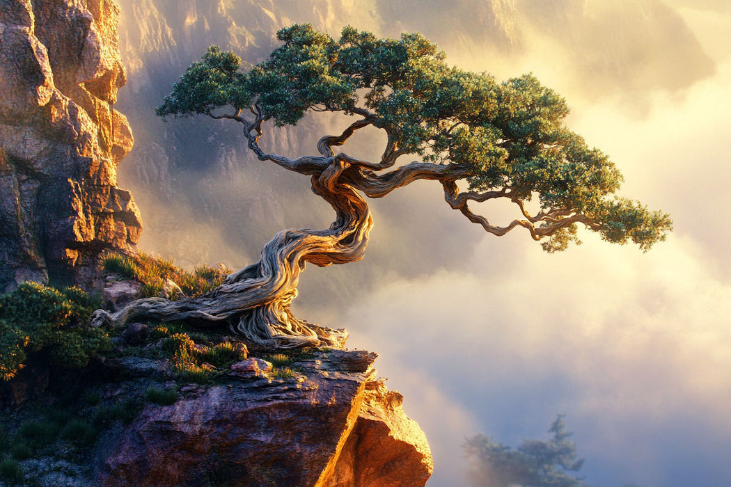 Premium Textil-Leinwand Ein Tanz aus Form und Geduld - Bonsai Form