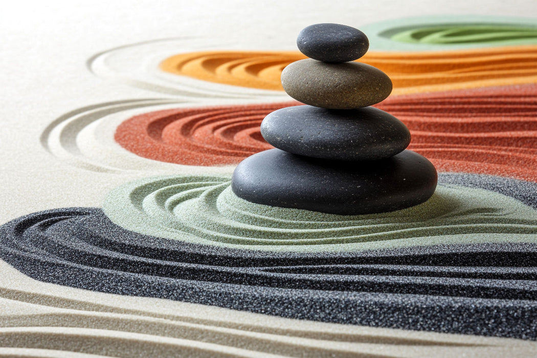 Premium Textil-Leinwand Ruhe in Bewegung - farbiger Zen Garten