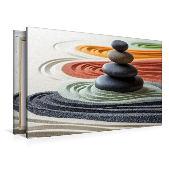 Premium Textil-Leinwand Ruhe in Bewegung - farbiger Zen Garten