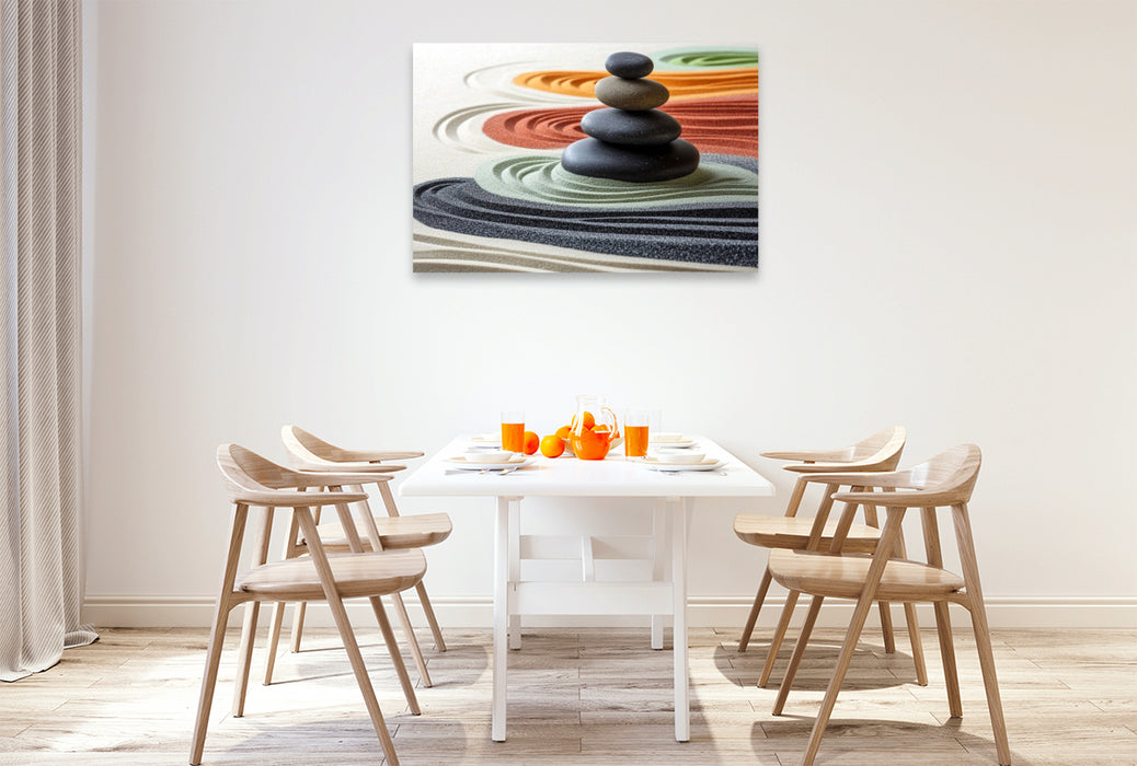 Premium Textil-Leinwand Ruhe in Bewegung - farbiger Zen Garten
