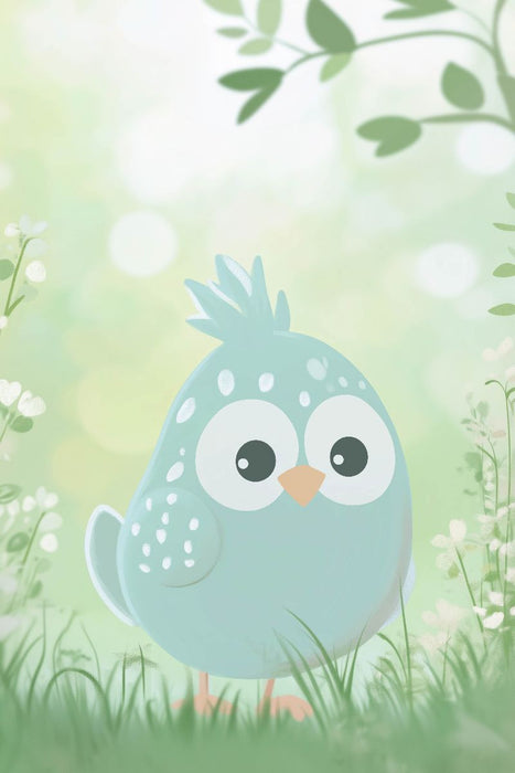 Premium Textil-Leinwand Im September hüpfen bunte Vögel fröhlich über die Wiese