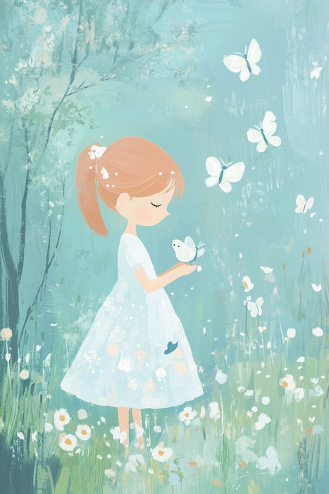 Premium Textil-Leinwand Im Juni tanzen die Mädchen fröhlich auf der Wiese