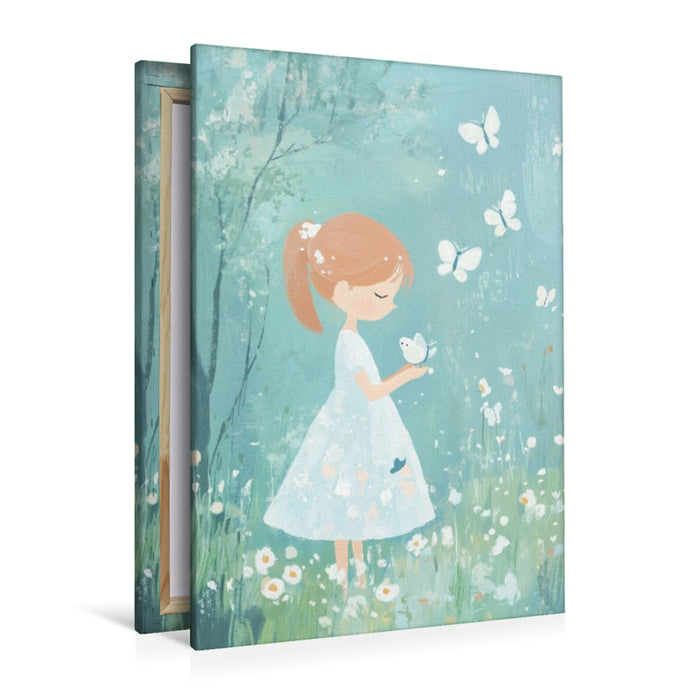 Premium Textil-Leinwand Im Juni tanzen die Mädchen fröhlich auf der Wiese