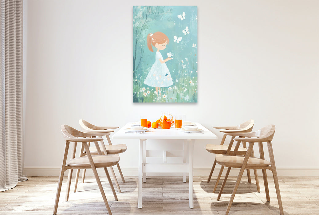 Premium Textil-Leinwand Im Juni tanzen die Mädchen fröhlich auf der Wiese