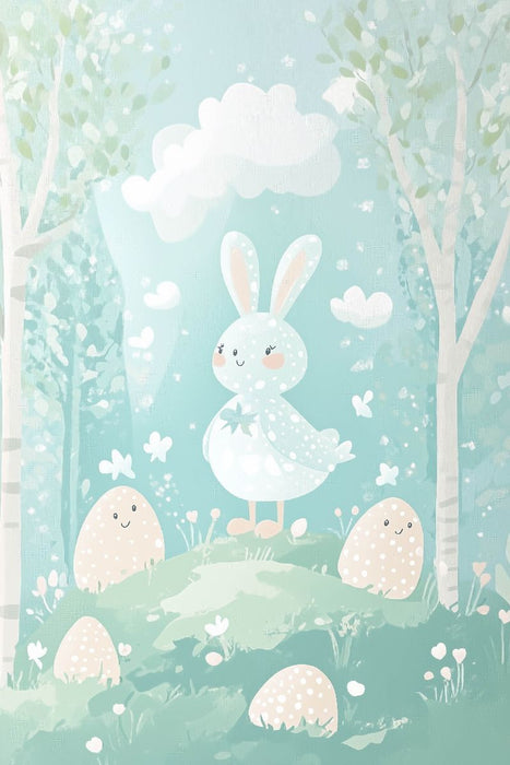 Premium Textil-Leinwand Im April suchen wir bunte Ostereier im Garten