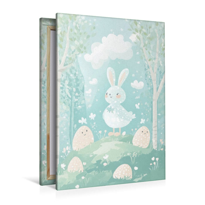 Premium Textil-Leinwand Im April suchen wir bunte Ostereier im Garten