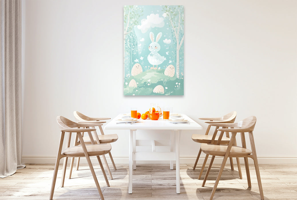 Premium Textil-Leinwand Im April suchen wir bunte Ostereier im Garten