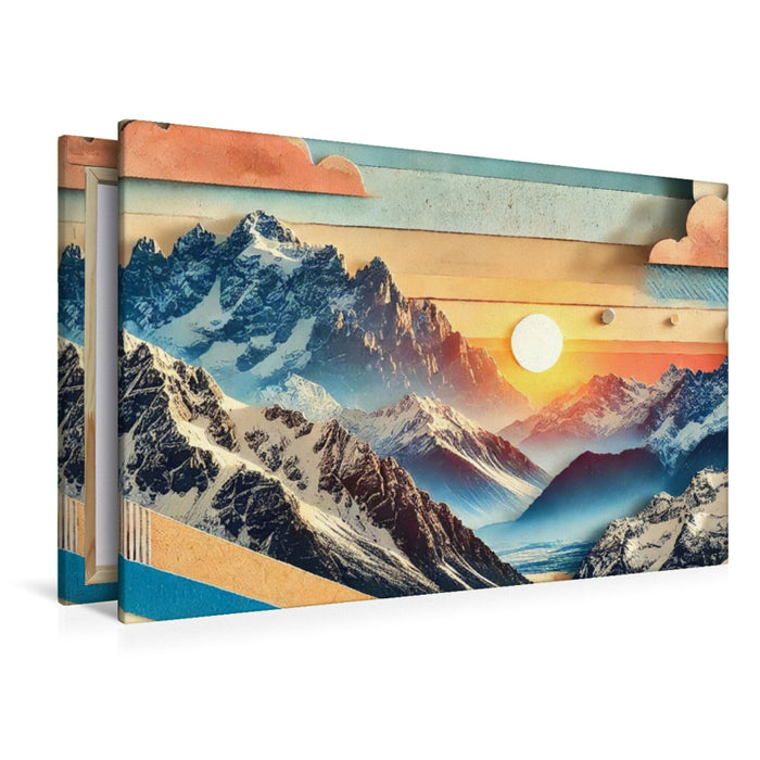 Premium Textil-Leinwand Neubeginn – Sonnenaufgang über schneebedeckten Gipfeln als KI-generierte Collage auf HD-Leinwand
