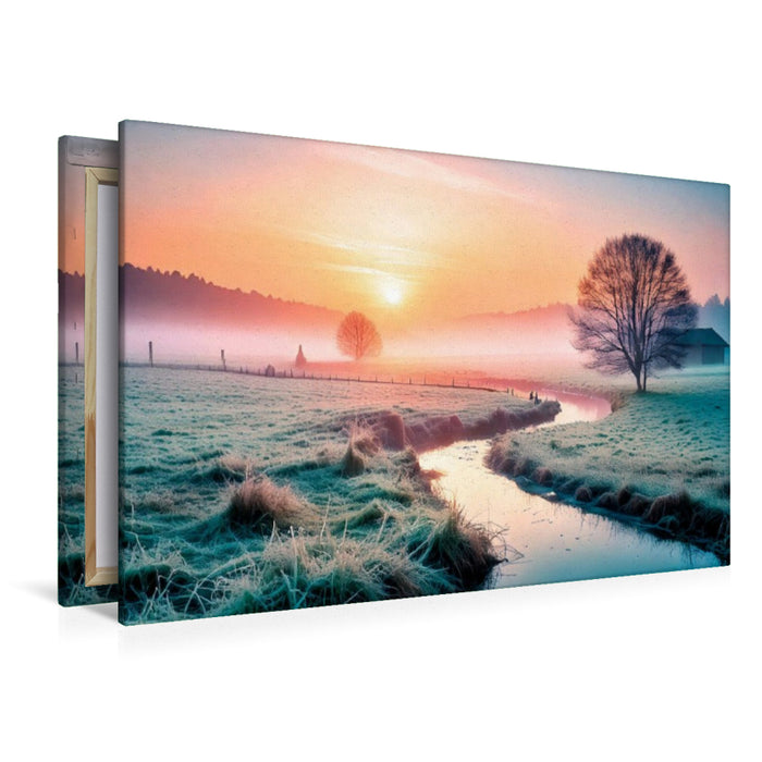 Premium Textil-Leinwand Einzelne Bäume am Bachrand