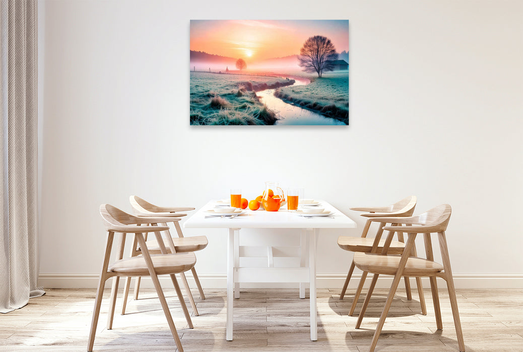 Premium Textil-Leinwand Einzelne Bäume am Bachrand