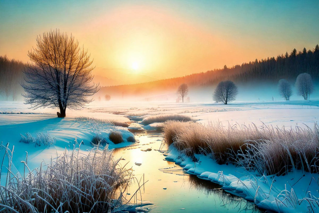 Premium Textil-Leinwand Grasbüschel am Bachrain