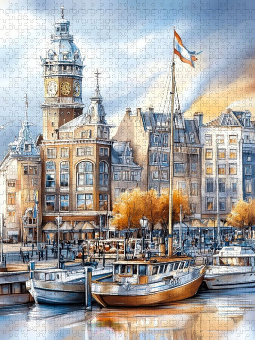 Amsterdam – Stadt der Grachten und Giebel - CALVENDO Foto-Puzzle'