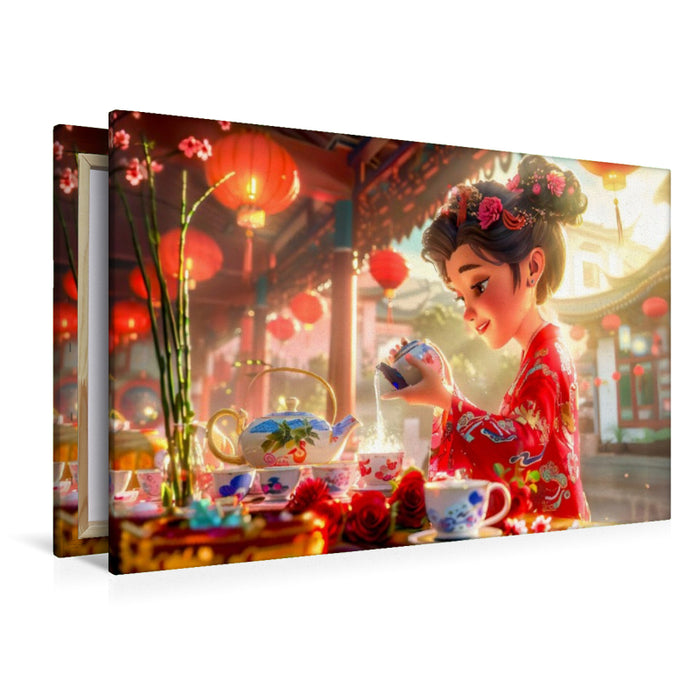 Premium Textil-Leinwand Teeritual die Kunst des Einschenkens