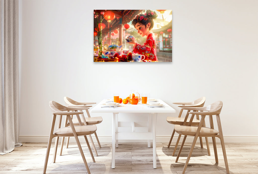 Premium Textil-Leinwand Teeritual die Kunst des Einschenkens