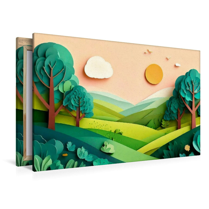 Premium Textil-Leinwand Juni: Wärme und Licht erfüllt das ganze Land, Schatten bieten vor allem die voll belaubten Bäume.