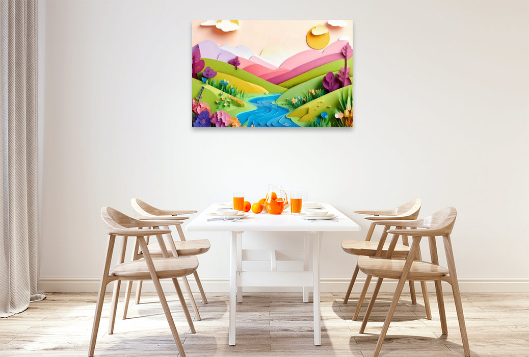 Premium Textil-Leinwand Mai: Mit der Kraft der Sonne sprießen alle Blätter und viele Blumen zeichnen bunte Tupfer auf die Wiese.