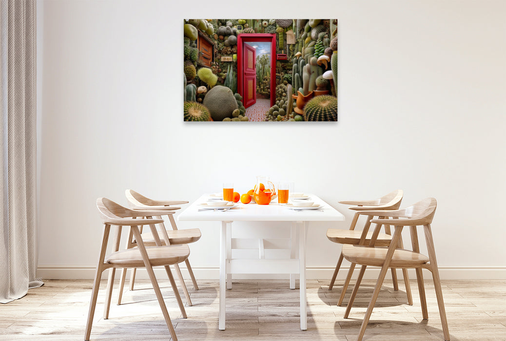Premium Textil-Leinwand Geheime Tür im Kaktuswald