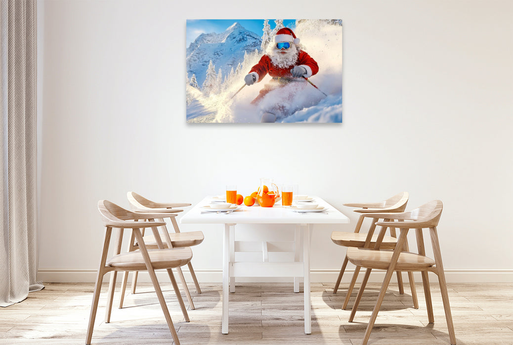 Premium Textil-Leinwand Hui - der Weihnachtsmann hat es wohl eilig