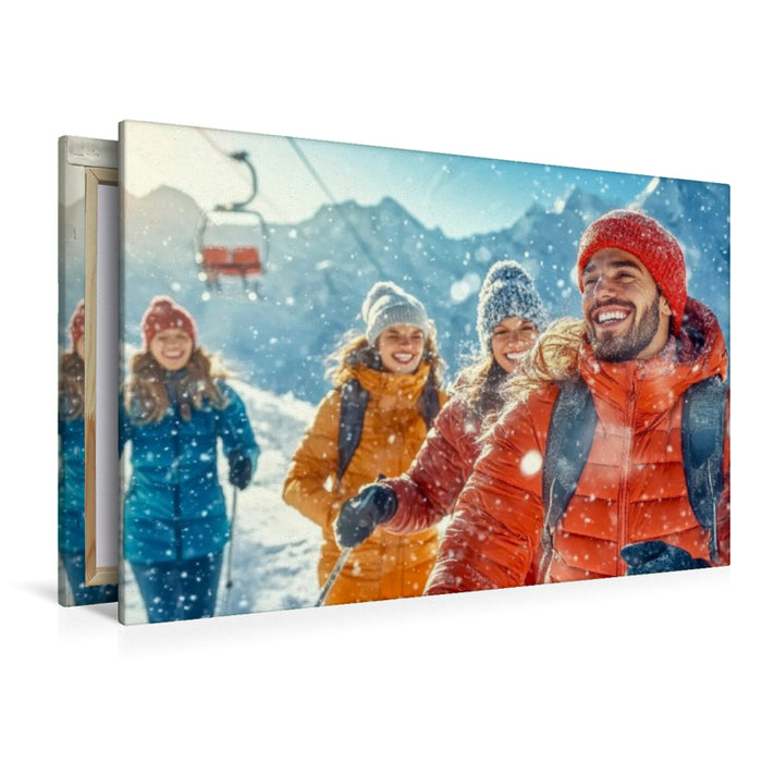 Premium Textil-Leinwand Auf zur Gondel und zur nächsten Abfahrt