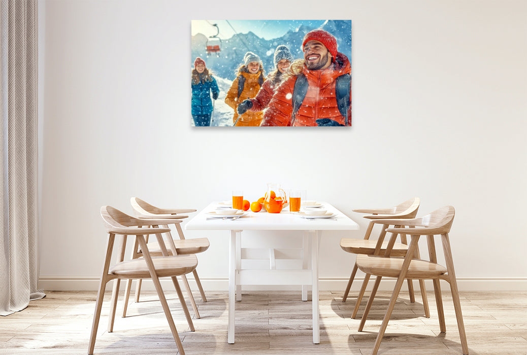 Premium Textil-Leinwand Auf zur Gondel und zur nächsten Abfahrt