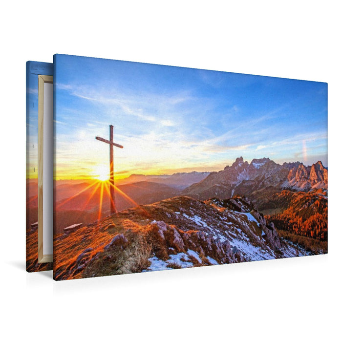 Premium Textil-Leinwand Gipfelkreuz im Sonnenlicht