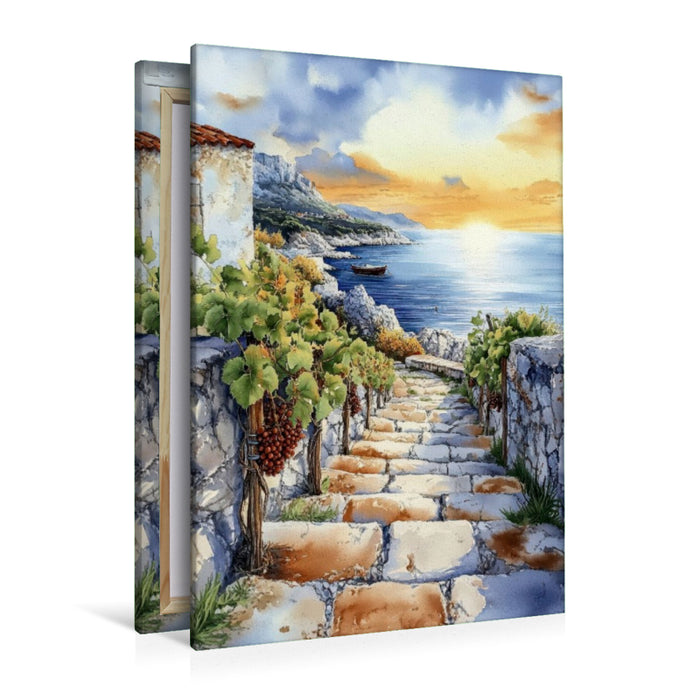 Premium Textil-Leinwand Weinreben schmücken den Weg an die Küste