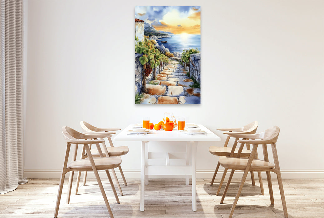 Premium Textil-Leinwand Weinreben schmücken den Weg an die Küste