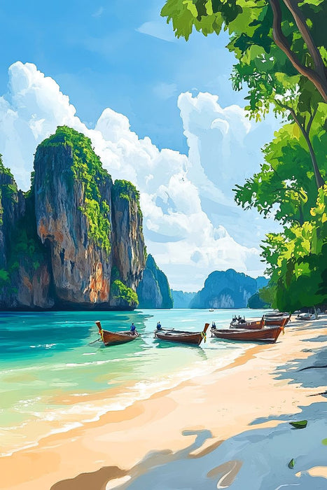 Premium Textil-Leinwand Strand mit Booten - Thailand Fantasie