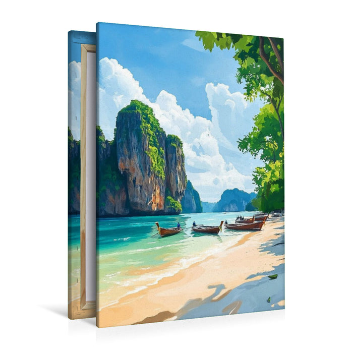 Premium Textil-Leinwand Strand mit Booten - Thailand Fantasie