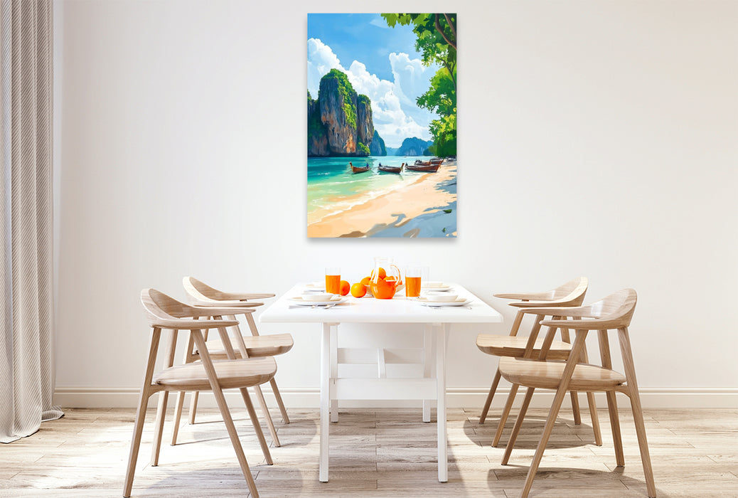 Premium Textil-Leinwand Strand mit Booten - Thailand Fantasie
