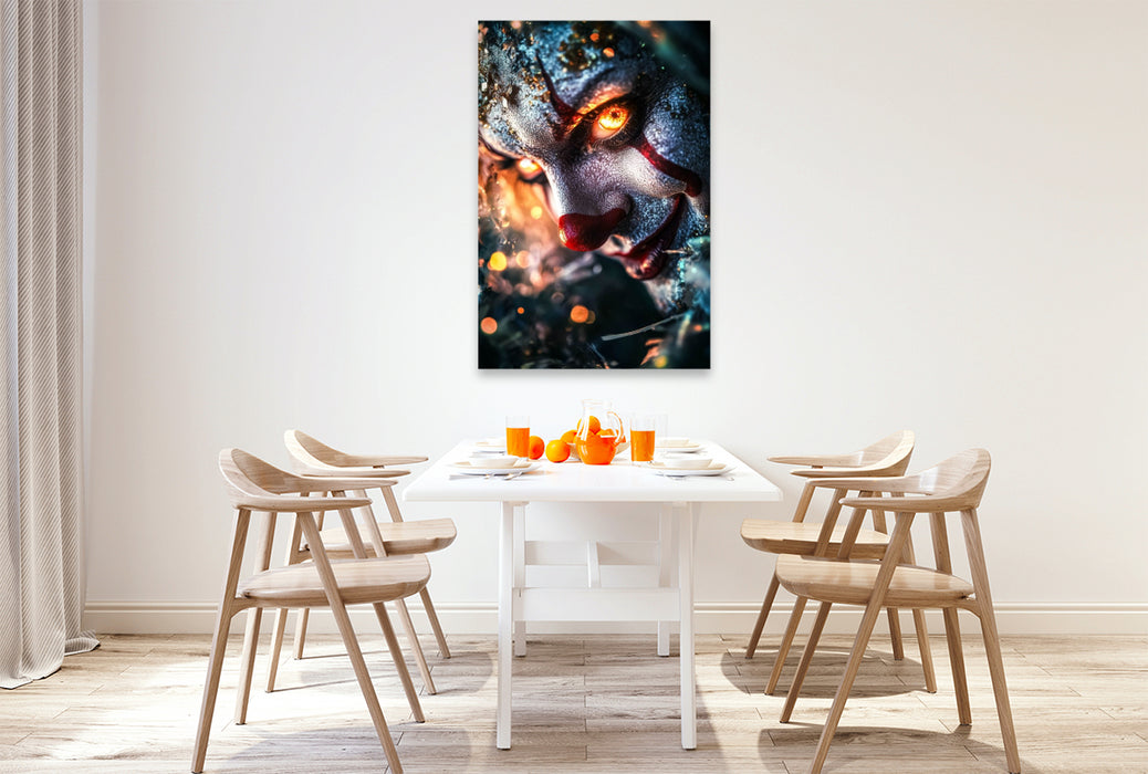 Premium Textil-Leinwand Der Clown kam nur nachts, wenn das Kinderzimmer dunkel war