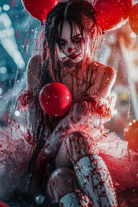 Premium Textil-Leinwand Unter dem Bett lagen nur rote Nasen und Puppen mit aufgerissenen Mündern