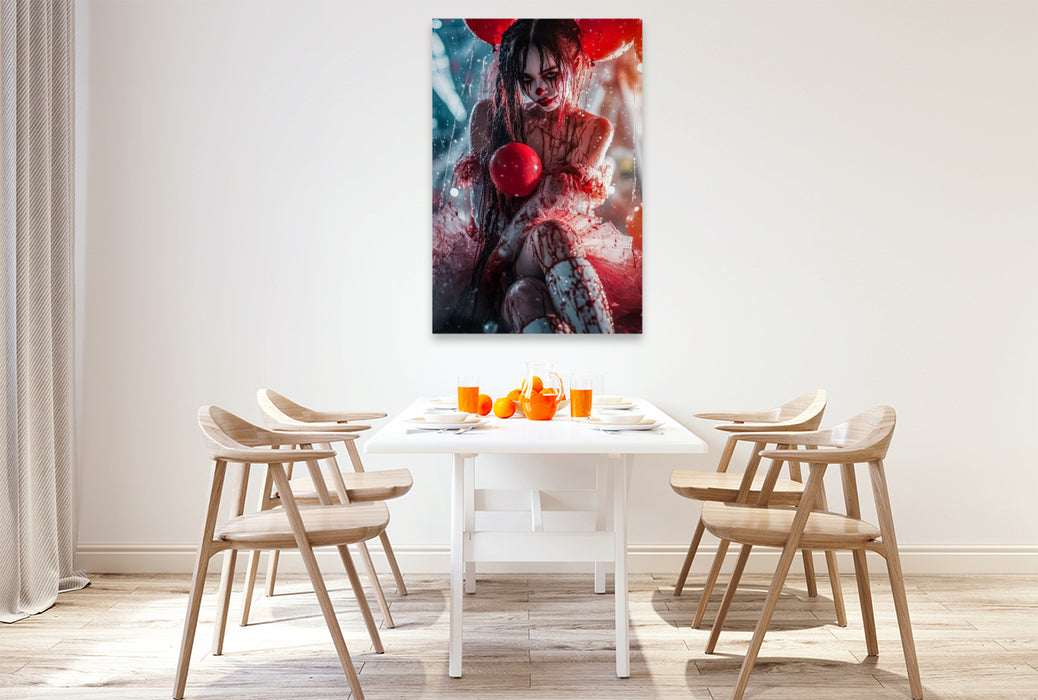 Premium Textil-Leinwand Unter dem Bett lagen nur rote Nasen und Puppen mit aufgerissenen Mündern