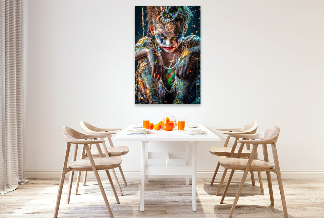 Premium Textil-Leinwand Es klopfte dreimal, jedes Mal mit einem Lächeln breiter als zuvor