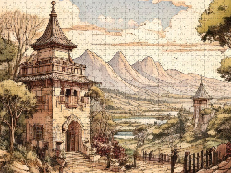 Wehrhafte Türme säumen den Weg über das Land. - CALVENDO Foto-Puzzle'