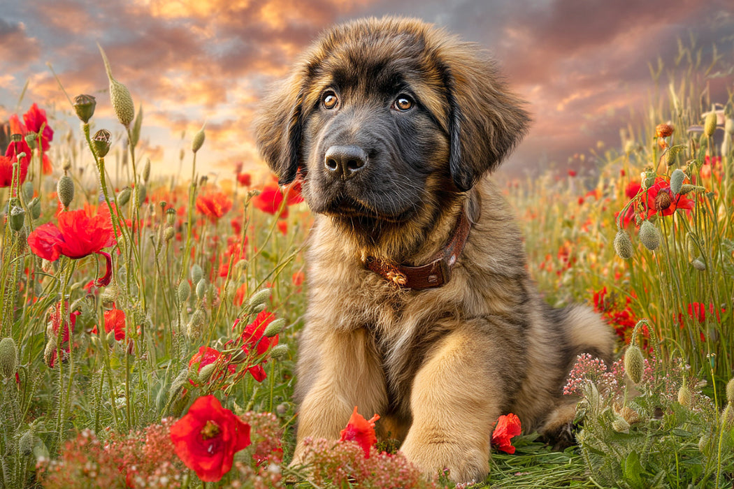 Premium Textil-Leinwand Kleiner Leonberger als Herzensbrecher
