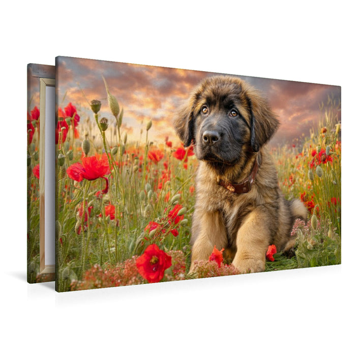 Premium Textil-Leinwand Kleiner Leonberger als Herzensbrecher