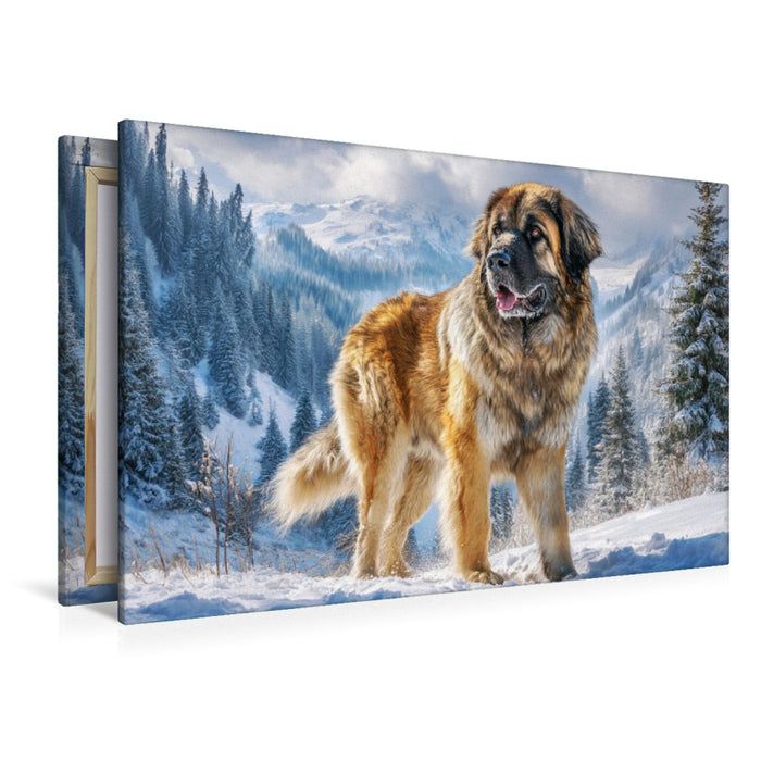Premium Textil-Leinwand Leonberger im Schnee