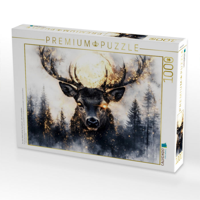 Aus dem Nebel tritt der Traumhirsch – still und wunderbar - CALVENDO Foto-Puzzle'