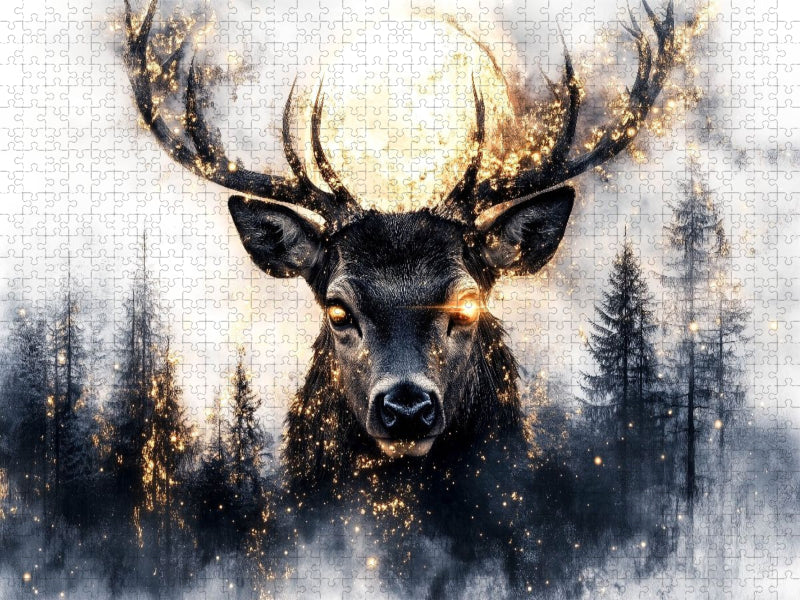 Aus dem Nebel tritt der Traumhirsch – still und wunderbar - CALVENDO Foto-Puzzle'