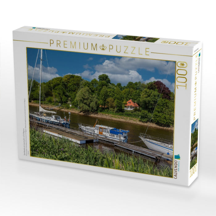 Sportboote am Lesumufer in St. Magnus - CALVENDO Foto-Puzzle'