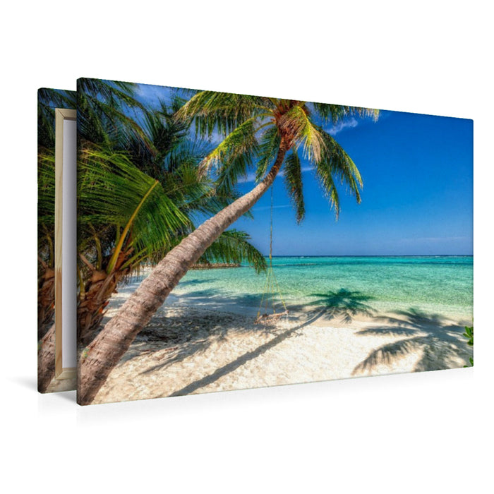 Premium Textil-Leinwand Weißer Palmenstrand auf den Malediven