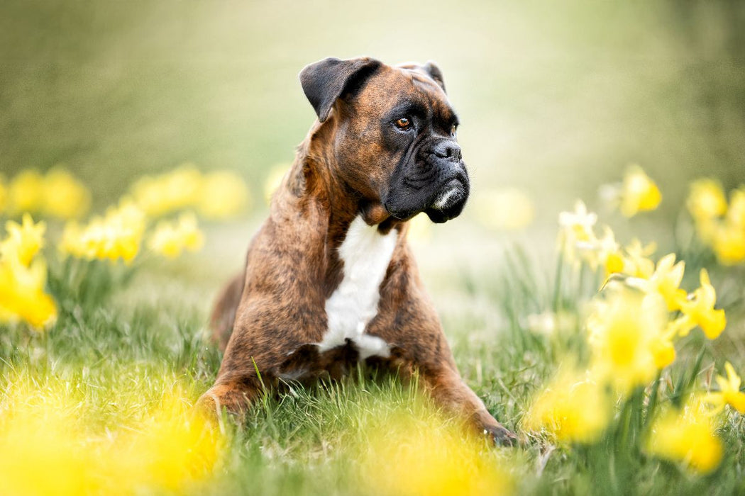Premium Textil-Leinwand Boxer im Blütenrausch