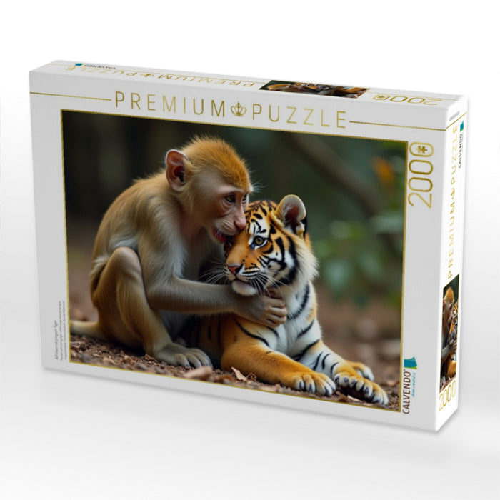 Äffchen mit jungem Tiger - CALVENDO Foto-Puzzle'