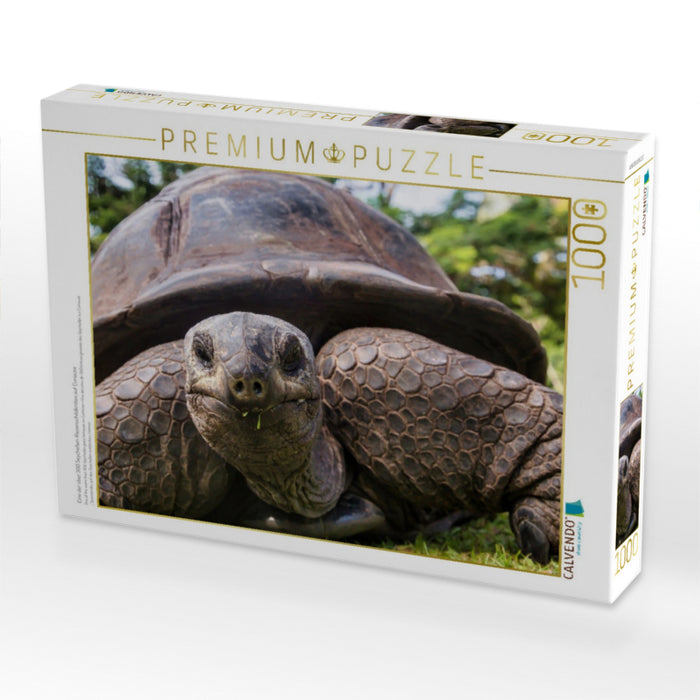 Eine der über 300 Seychellen-Riesenschildkröten auf Curieuse - CALVENDO Foto-Puzzle'