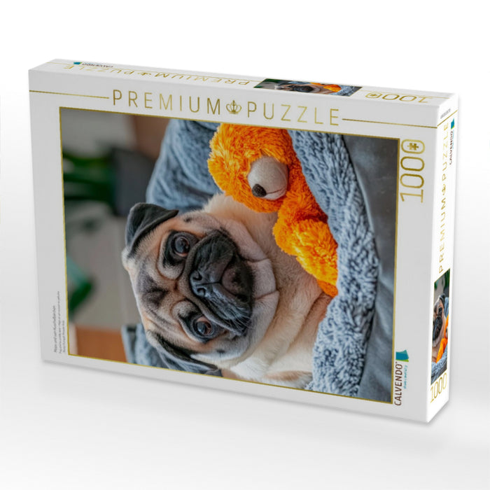 Mops und sein Kuschelbärchen - CALVENDO Foto-Puzzle'