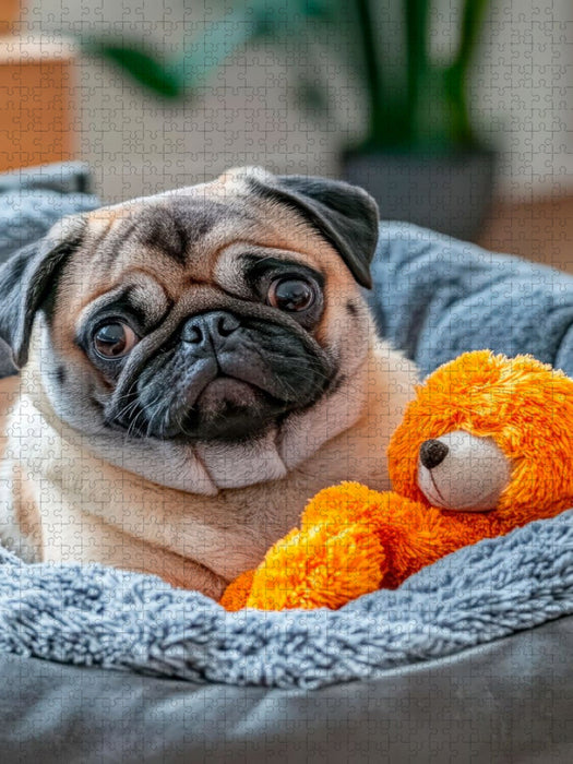 Mops und sein Kuschelbärchen - CALVENDO Foto-Puzzle'